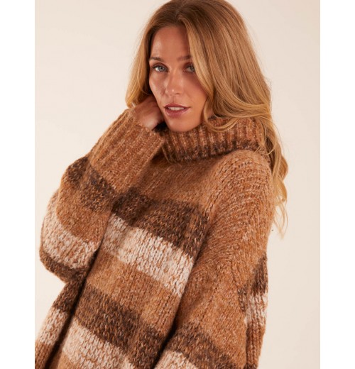 Stripe Chunky Knit Funnel Neck Jumper Stripe Chunky Knit Funnel Neck Jumper