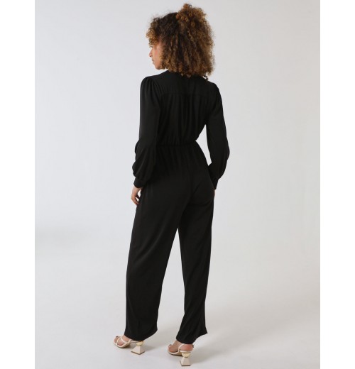 Elasticated Waist Crossover Long Sleeve Jumpsuit Elasticated Waist Crossover Long Sleeve Jumpsuit