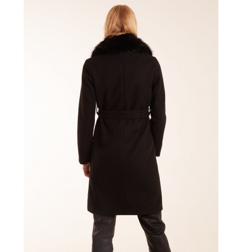 Faux Fur Collared Belted Coat Faux Fur Collared Belted Coat